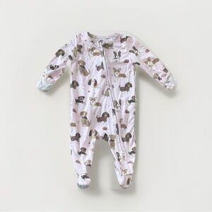 Angel Dear Sz 0-3 Months Baby Girls Bamboo Footed Sleeper Ruffle Zip Pink Dogs
